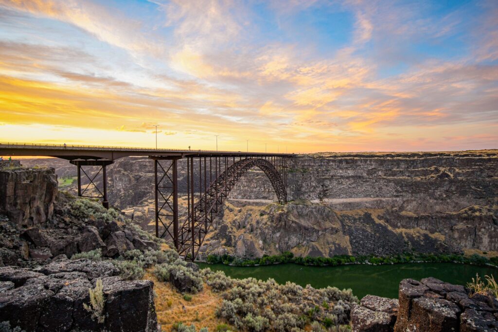 Image of the Perrine Bridge in Twin Falls taken at sunset
